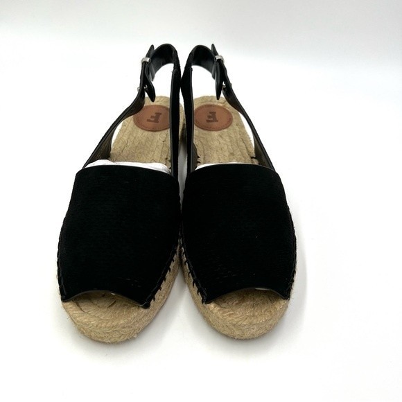 French Connection Women's Lucya‎ Black Leather Peep Toe Espadrille Sandals Shoes - Picture 3 of 16